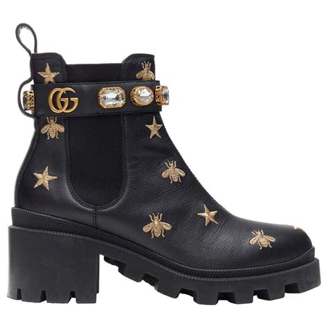 gucci shoes with bee on the side|Gucci black boots with bees.